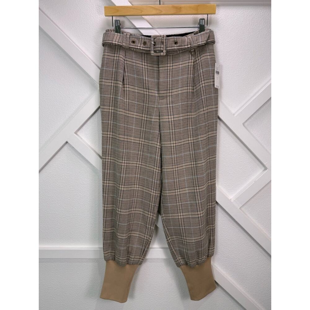 NWT Maeve By Anthropologie Boot Tuck Knit Trousers Plaid Brown Motif Size 4 - Picture 2 of 14